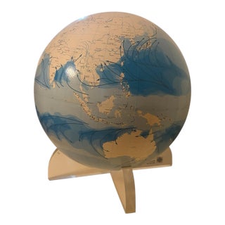 Vintage 1998 Munich Re 'Globe of Natural Hazards' on Lucite Scale Stand - Rare Insurance Cartography Curio For Sale