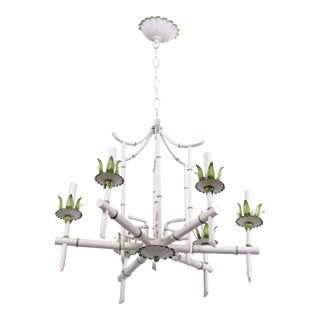 Vintage Chandelier With Faux Bamboo Design Floral Leave Branches to 6 Lamp Holders For Sale