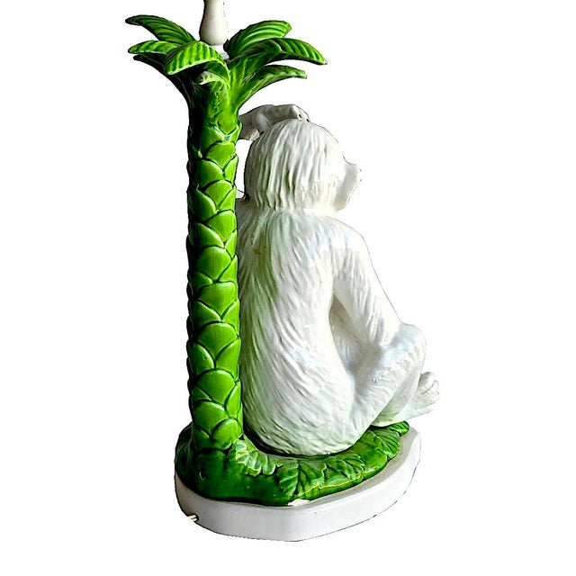 Metal Vintage Italian Majolica Monkeys With Palm Tree Table Lamp For Sale - Image 7 of 16