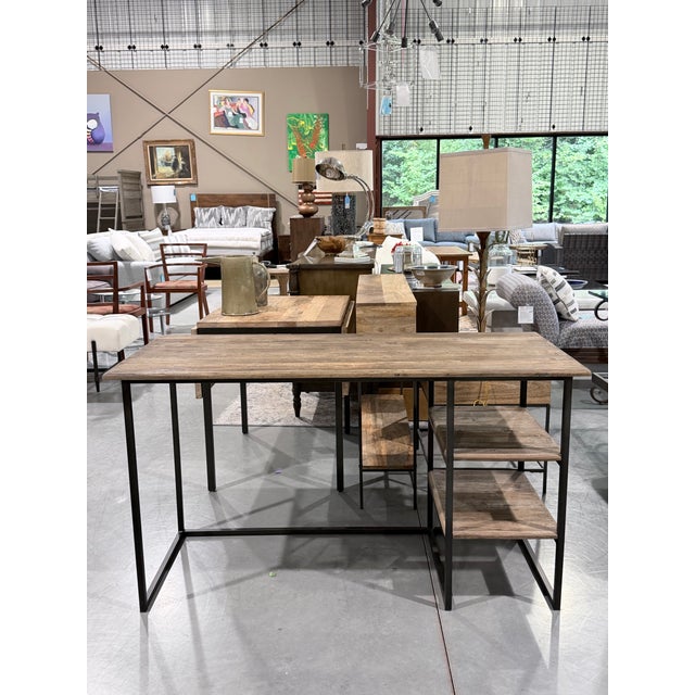 Early 21st Century Restoration Hardware Fulton Reclaimed Elm Industrial Desk With Open Shelving For Sale - Image 5 of 6