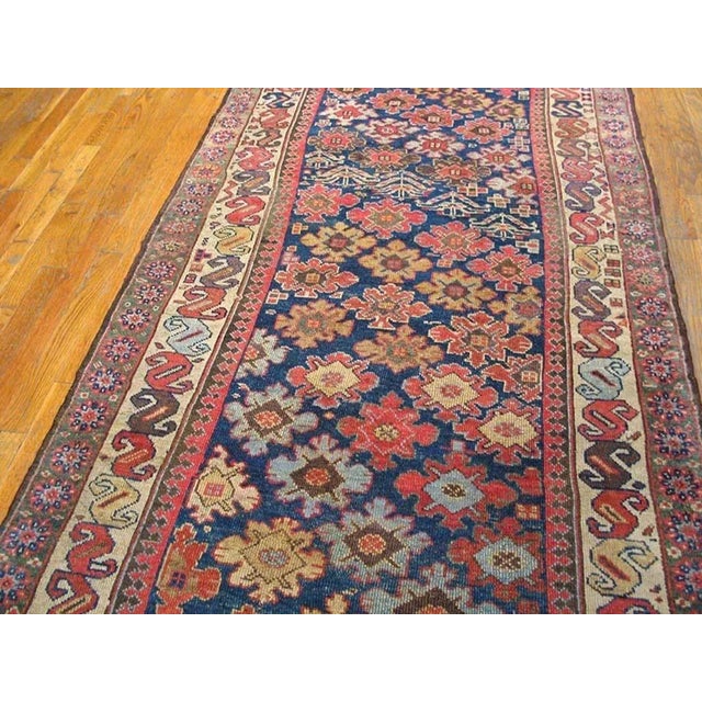 Traditional Antique Tribal Geometric Nw Blue 1890s Hallway Runner Rug For Sale In New York - Image 6 of 6