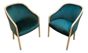 Pair of Fully Restored Ward Bennett Solid Ash Wood Frame Chairs – Cerused Ash With Moss Green Velvet Upholstery