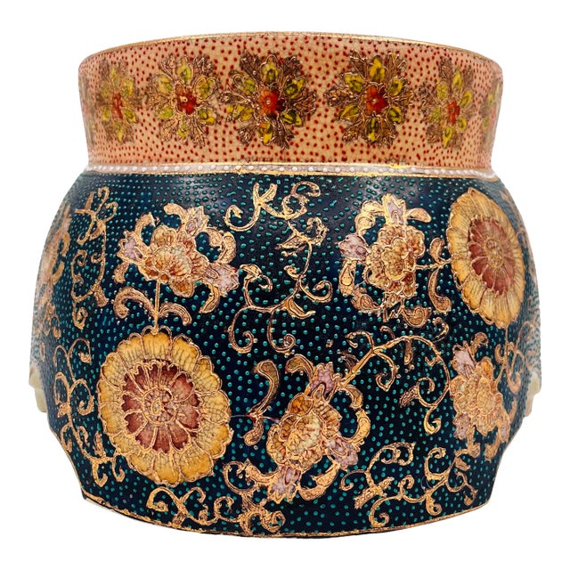 Vintage Chinoiserie Ceramic Satsuma Vase Stand, Ginger Jar Pedestal, Base, or Riser For Sale