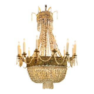 Early 19th Century French Empire Basket Chandelier With Greek Key Motif For Sale
