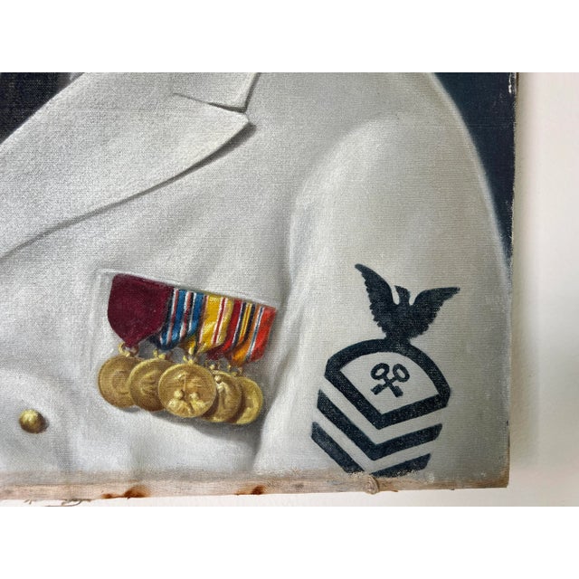 Vintage Oil Portrait Painting of a Naval Officer, Signed For Sale - Image 9 of 13