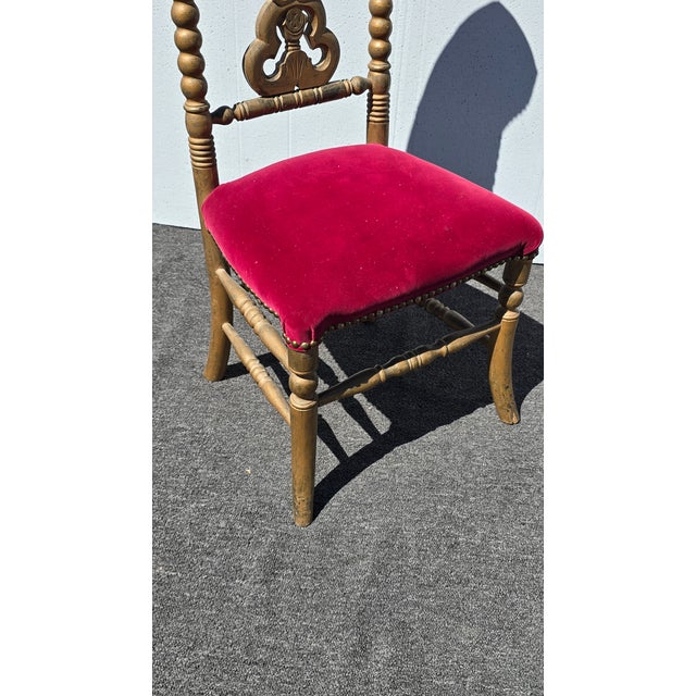 Wood Vintage Gold Italian Rococo Red Velvet Bobbin Side Chair ~ Hollywood Regency For Sale - Image 7 of 14