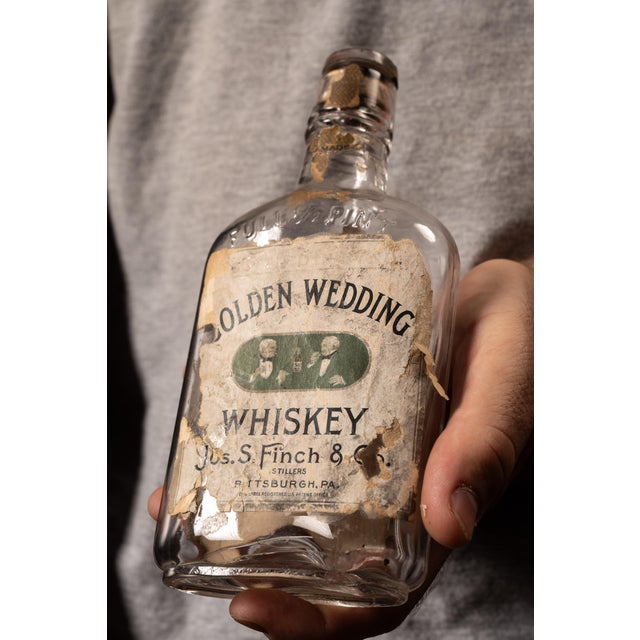 American 1920s Golden Wedding Whiskey Tin Advertising Sign and Bottle For Sale - Image 3 of 7