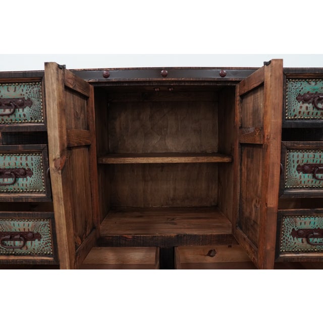 Western Tooled Leather & Cowhide Multi-Drawer Dresser Cabinet For Sale - Image 12 of 15