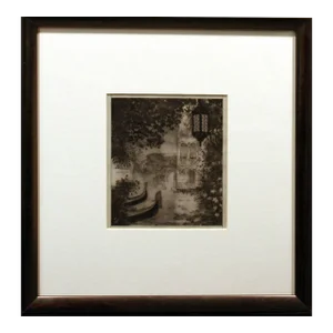 John Kelly Untitled Custom Framed Original Graphite Pencil Art, Venice Gondolas