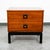 Handsome 2 drawer nightstand in walnut by dixie. Sculpted metal rounded handled within each drawer. Signed within the top...