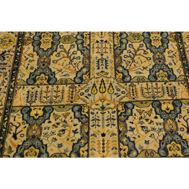 Textile 1980s Semi Vintage Ivory/Teal Turkish Hand-Knotted Rug -4'2 X 6'1 For Sale - Image 7 of 8