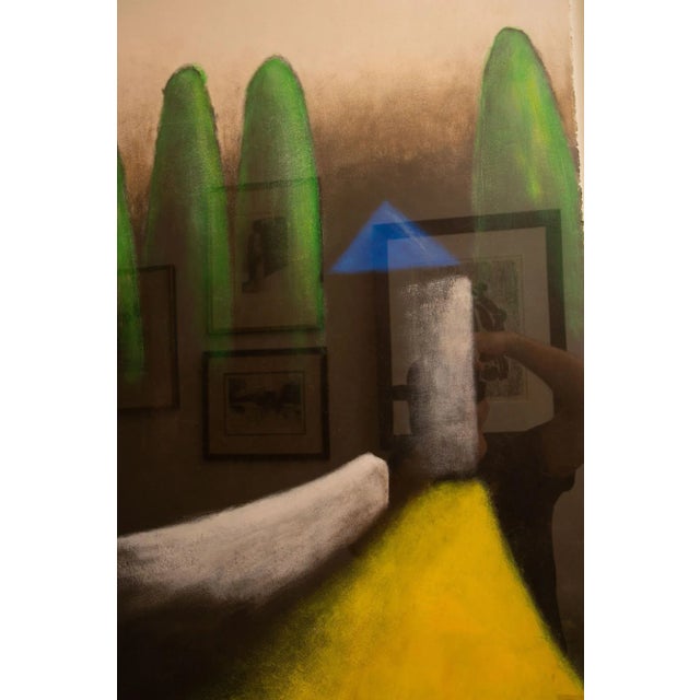 Textile Vintage Larry Laslo Mixed Media Abstract Landscape Green, Yellow, Gray, Blue Painting on Paper Custom Framed Signed For Sale - Image 7 of 10