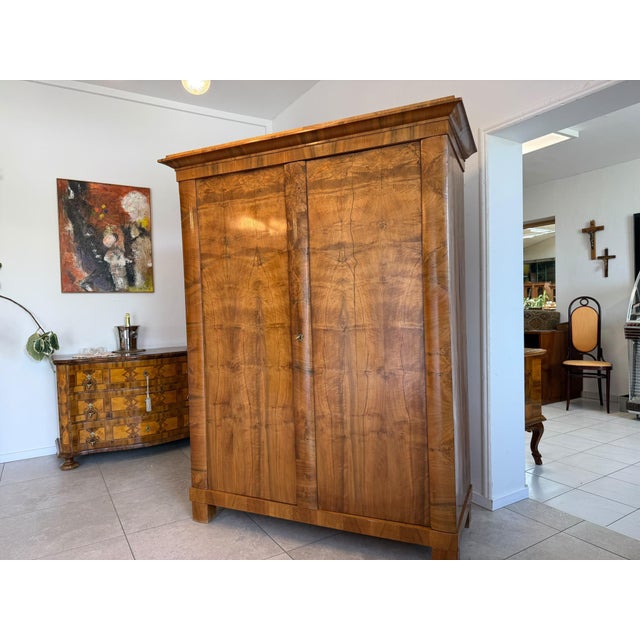 Antique Biedermeier Walnut Veneer Wardrobe For Sale - Image 3 of 17