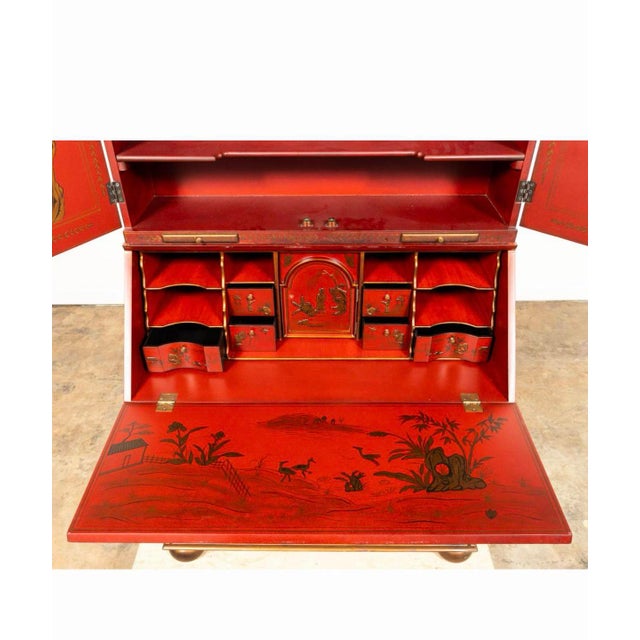 Late 20th Century Late 20th Century George-I Style Red Chinoiserie Secretary Bookcase For Sale - Image 5 of 7