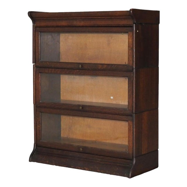 Antique Arts & Crafts Three Stack Oak Barrister Bookcase C1920 For Sale