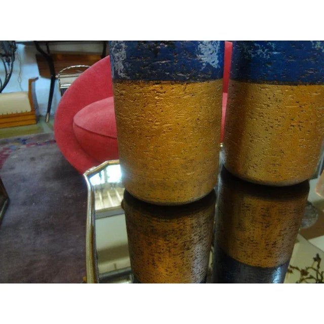 Bitossi Pair of Italian Aldo Londi for Bitossi Blue and Gold Pottery Lamps For Sale - Image 4 of 9