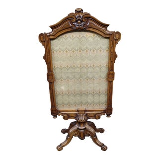 Victorian French Style Carved Walnut Fire Screen For Sale