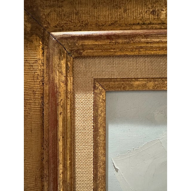 Textile Original Signed Frech Impasto Oil Painting Boat on Lake Gilt Frame For Sale - Image 7 of 11
