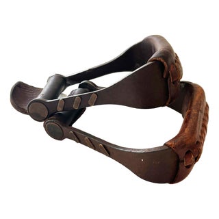 Vintage Custom Forged Iron and Copper Western Horse Saddle Stirrups, Set of 2 For Sale