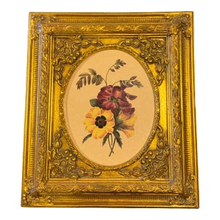 Vintage Botanical Print in Ornate Gold Frame For Sale