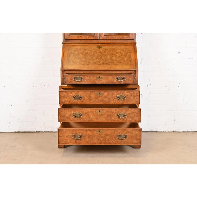 Wood John Stuart Georgian Burl Wood Drop Front Secretary Desk With Bookcase Hutch For Sale - Image 7 of 13
