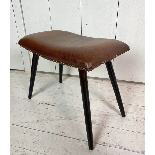 Scandinavian Modern Faux Leather Stool For Sale - Image 6 of 8