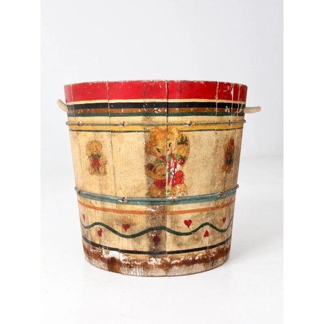 Wood Antique Painted Wood Bucket For Sale - Image 7 of 12