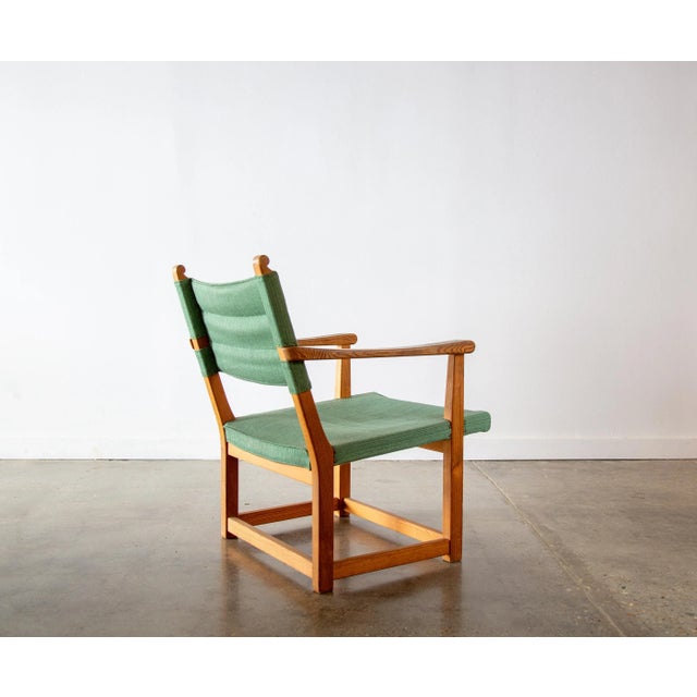 Mid-Century Modern 1947 Carl Malmsten Hangsits Armchair in Solid Pine and Green Fabric For Sale - Image 3 of 11