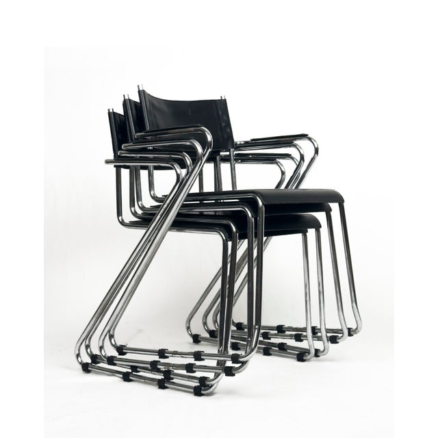 Metal Vintage Cantilever Armchairs in Black Leather and Chrome, 1970s, Set of 4 For Sale - Image 7 of 8