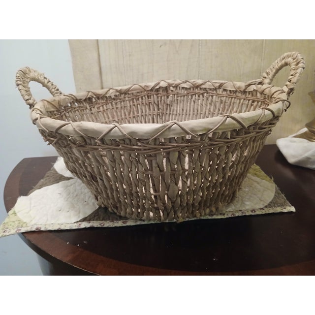 Tan Round Water Lily Basket With Handles and Wire Frame For Sale - Image 8 of 9