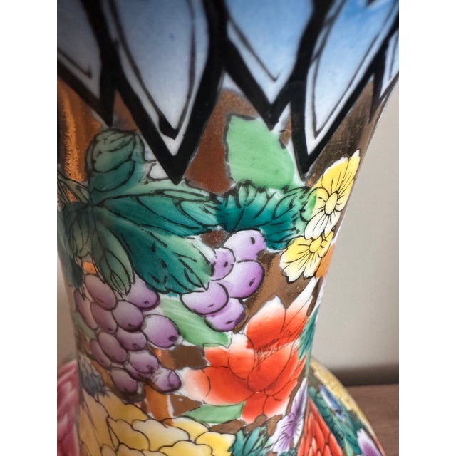 Pink Vintage Chinese Famille Rose Style Hand-Painted Porcelain Vase With Gilt, 13" For Sale - Image 8 of 12