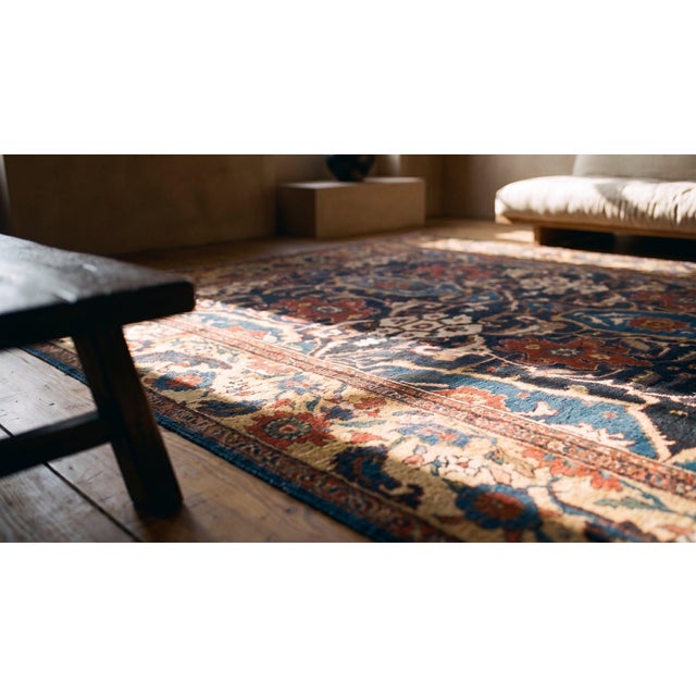 Magnificant Ivory and Blue With Red Accent, Floral Design Antique Sultanabad Rug For Sale - Image 14 of 15