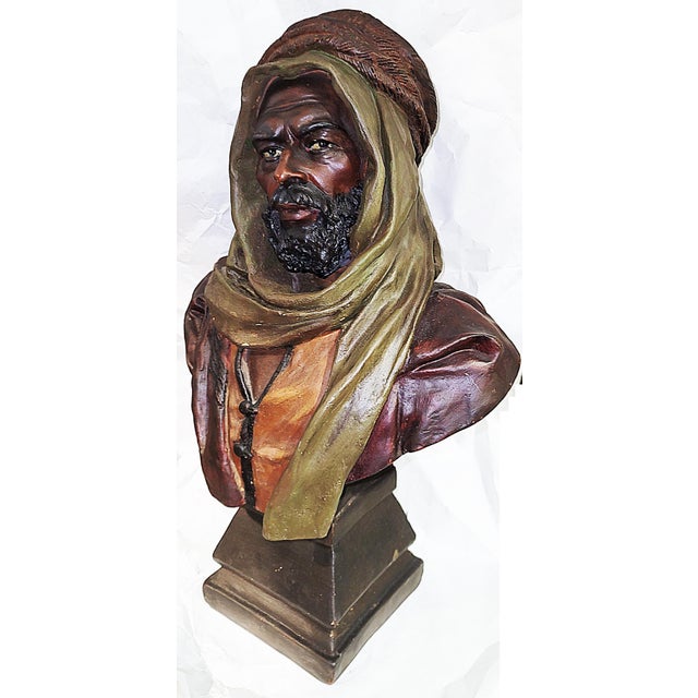 Army Green Late 19th Century Saracen Terracotta Nubian Arab Bust After Guluche For Sale - Image 8 of 13
