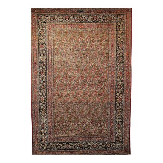 Vintage Persian Qum Area Rug, Hand-Knotted Wool, Allover Paisley Pattern, 5x8, Camel & Red For Sale