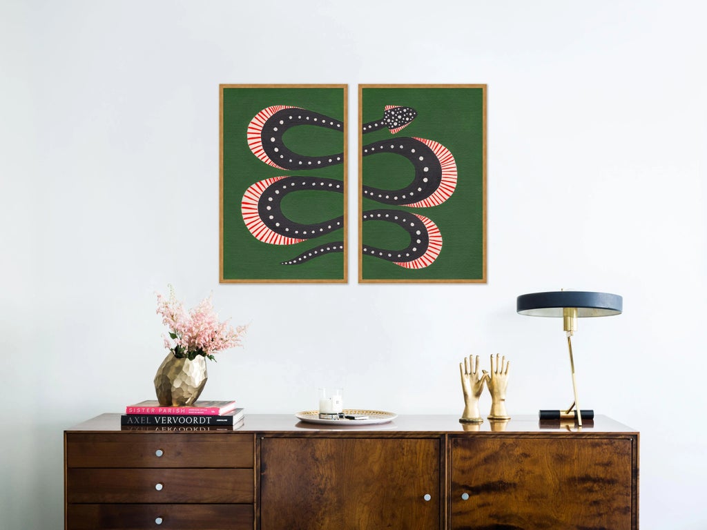 Zucchini the Snake by Willa Heart in Gold Framed Paper, Medium Art