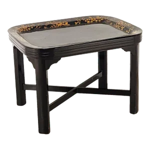 Antique Papier-Mâché Lacquered Tray on Later Stand