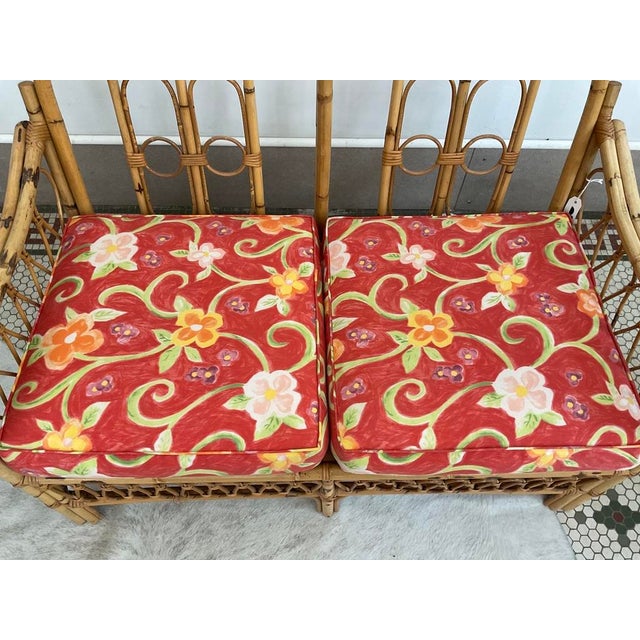 1970s Mid-Century Modern Broyhill Boho Rattan & Bamboo 2-Seater Sofa For Sale - Image 11 of 18