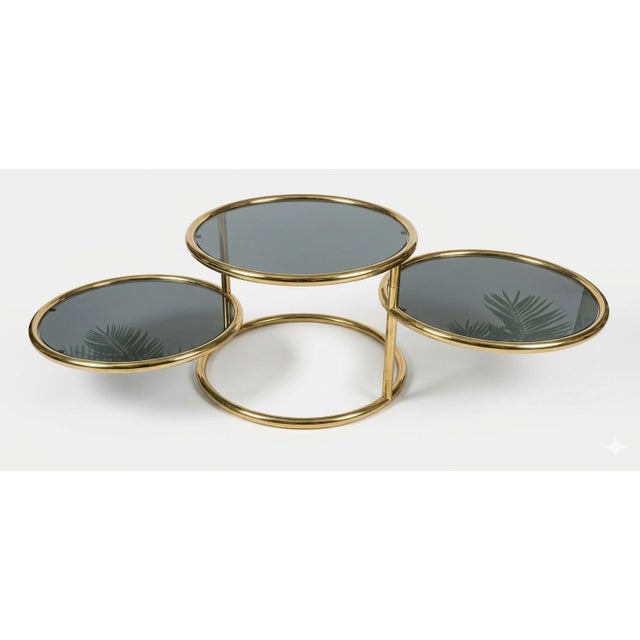 Brass Mid Century Modern Brass and Glass 3 Tier Circular Swiveling Side End Table For Sale - Image 8 of 11