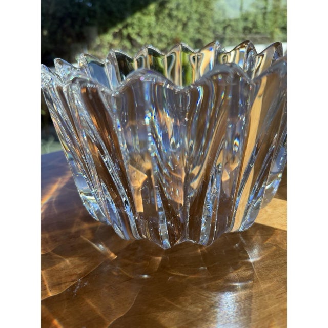 Glass Late 20th Century Signed Orrefors Crystal Bowl 7.5" Heavy Clear Art Glass Sculptural Sweden For Sale - Image 7 of 12