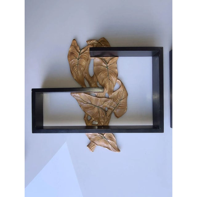 1950s 1950s Midcentury Wall Shelf With Hand Carved Leaf Pattern, Pair For Sale - Image 5 of 10