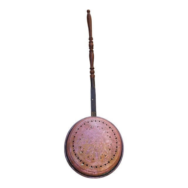 Early 19th C French Copper Clad Bed Warmer For Sale