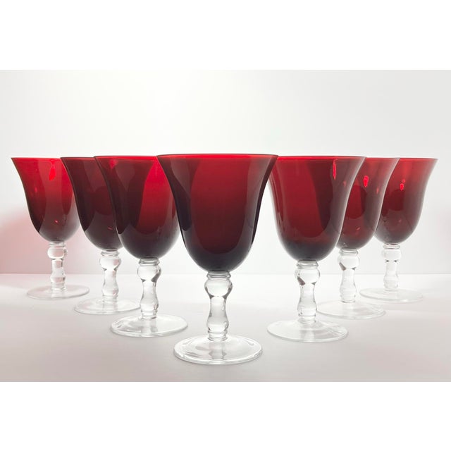 Set of 7 Ruby Red Water, Wine or All Purpose Glasses 7 1/4” 16oz Excellent condition. No chips, cracks, or fleabites....