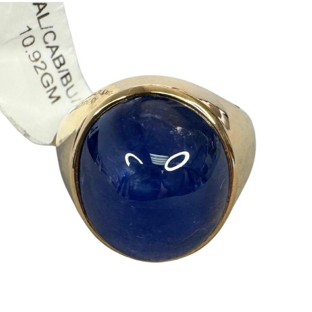 Early 21st Century 17.61 CTW Mid-Century No Heat Burmese Sapphire 18k Yellow Gold Ring, Size 7 For Sale - Image 5 of 11