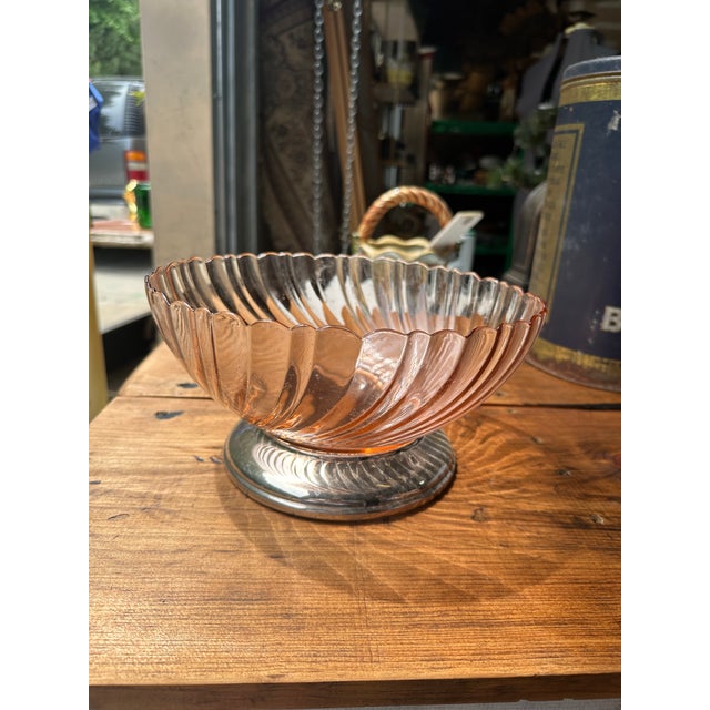 1970s Pink Glass Punch Bowl With Silver Stand For Sale - Image 11 of 12
