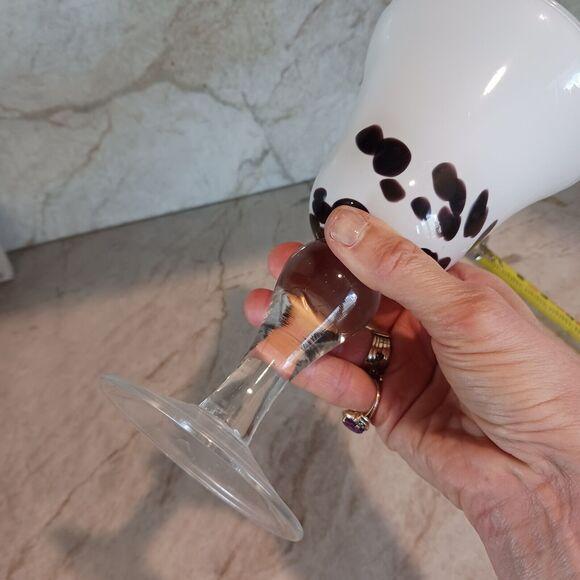 1970s Vintage Murano Martini Drinking Glass Handblown White Brown Spots Art Deco Bar For Sale - Image 5 of 10