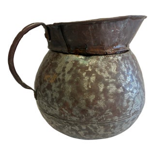 Antique Hand Hammered Copper Pitcher, Riveted Primitive Water Jug For Sale