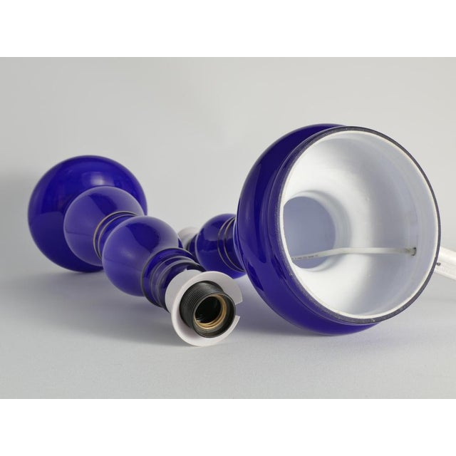 Blue Baluster-Shaped Cobalt Blue Glass Table Lamps from Rosdala Glassworks, 1960s, Set of 2 For Sale - Image 8 of 10