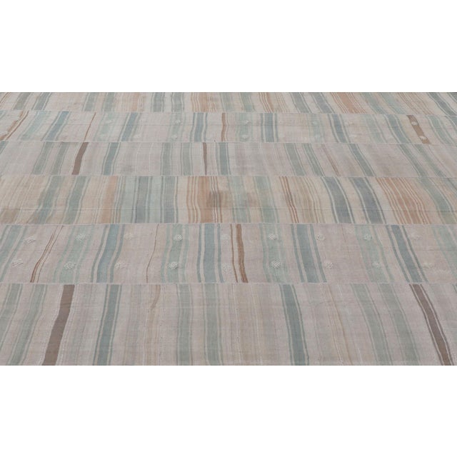 Squared Vintage Turkish Paneled Kilim Vintage Rug in Muted Colors 14'0" X14'2" For Sale - Image 10 of 13