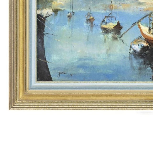 Contemporary Jusa, Port View, 1990s, Acrylic on Canvas For Sale - Image 3 of 6
