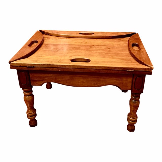 English Vintage Mid 20th Century Maple Butler’s Tray Table With Folding Sides For Sale - Image 3 of 6